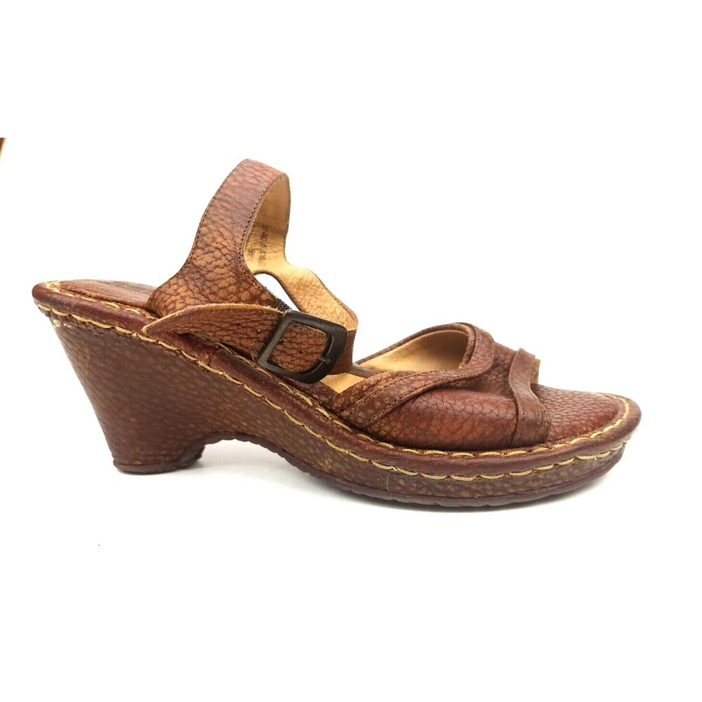 Born Womens 9 Brown Oiled Pebble Leather Strappy Heeled Sandals